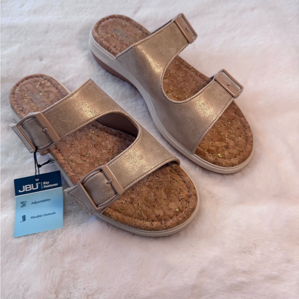JBU Kona Taupe Shimmer Slide Sandals Size 9